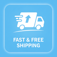 Stylized white delivery truck icon on a soft sky blue background, representing efficient shipping.